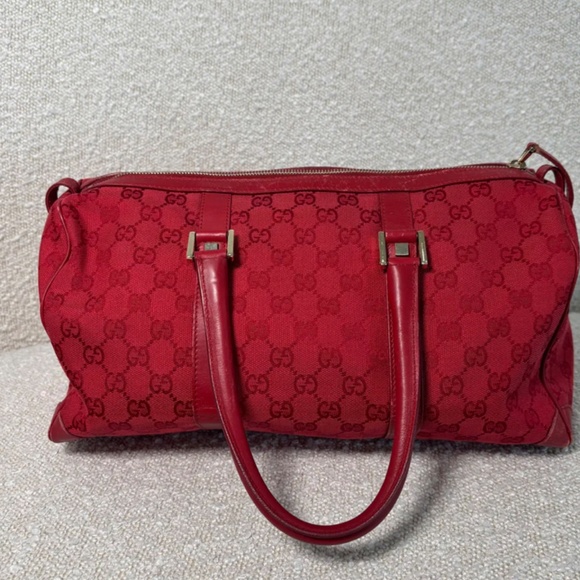 Authentic Gucci Red GG Canvas Boston Bag - Picture 9 of 14